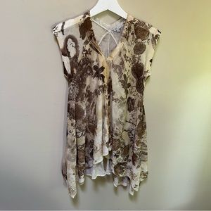 Alberto Makali ~Floral Linen Blend Sleeveless Tunic Top